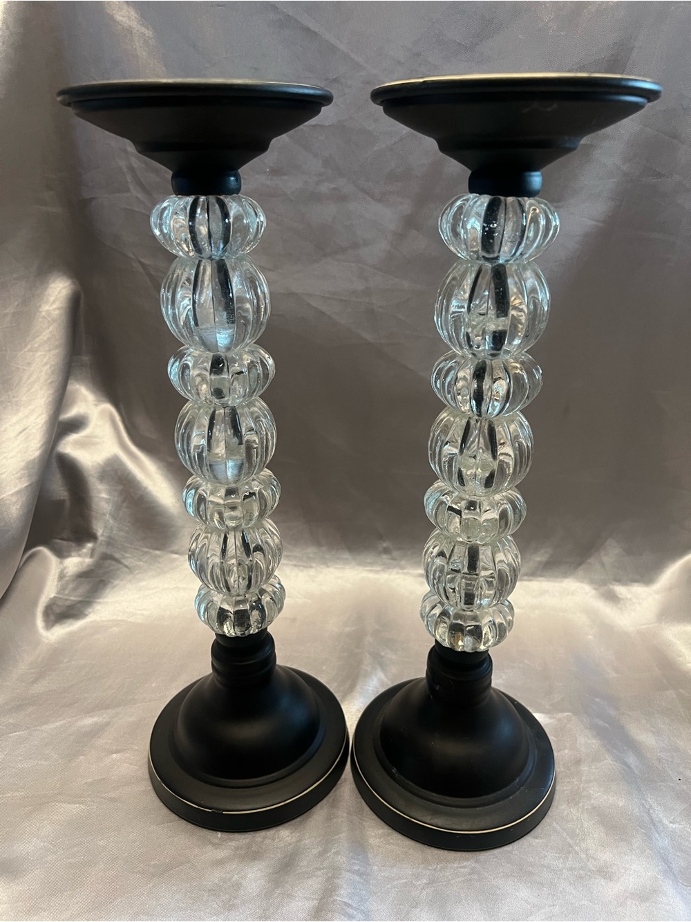 Crystal Beaded Black Metal Candlestick Pair - Home Accents
